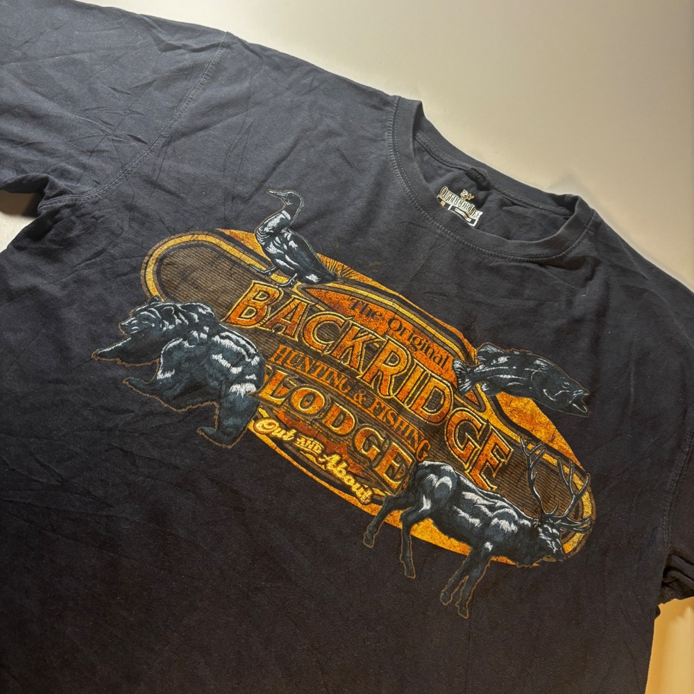 Outdoor Life Backridge Lodge Graphic T-Shirt Hunting Fishing‎ Animal Nature